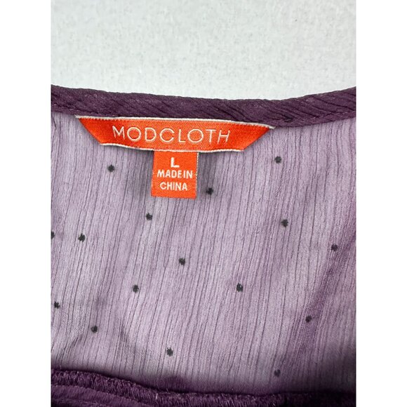 ModCloth Sheer Ruffle Blouse Swiss Dot Sleeveless Top Purple Tie Neck‎ Small - Picture 7 of 9